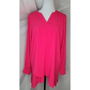 SUSAN GRAVER Womens Size 8 Hot Pink Layered Long Sleeve Blouse Hankerchief Hem